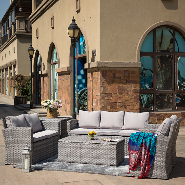Wide Rattan Series All Weather Patio Wicker Sofas with Cushion Box Table