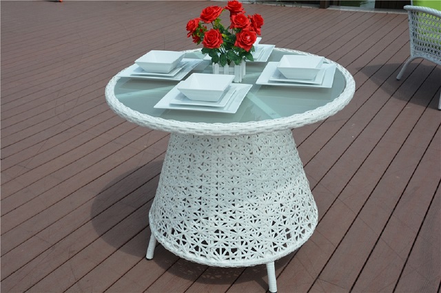 PAD-1320/5PCS Popular Outdoor White Rattan Round Table And Chairs