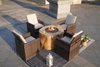 5-piece Patio Cozy Round Grain Firepit Set with 4 Brown Rattan Wicker Seating Chairs