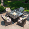 Rattan Fire Pit Dining Table Set 4 Chairs Garden Set 