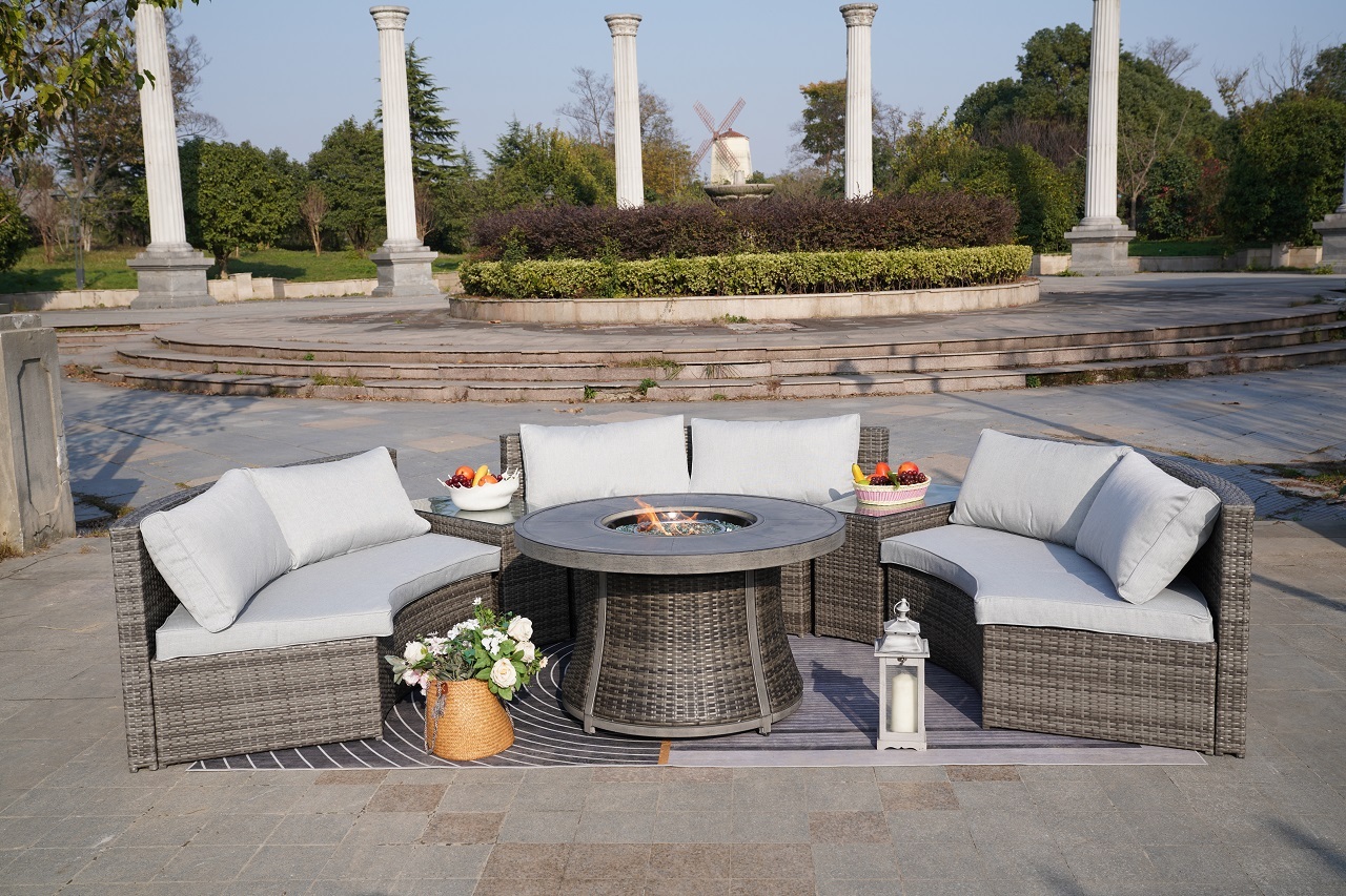 Half-Moon Sectional Sofa Sets with Fire Pit Table
