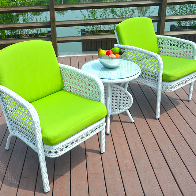 White Rattan Outdoor Dinning Set Round Table And Two Chairs - Buy new