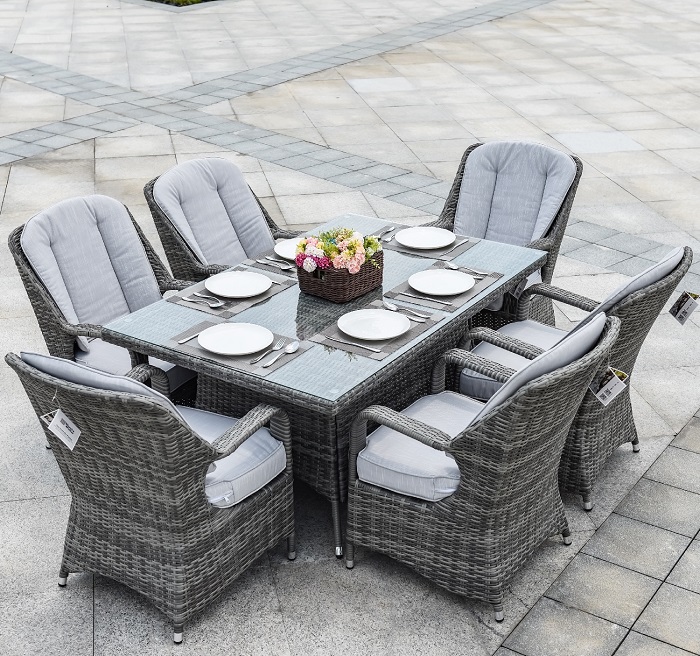 6 Seat Rectangular Table and Chairs Patio Wicker Dining Set