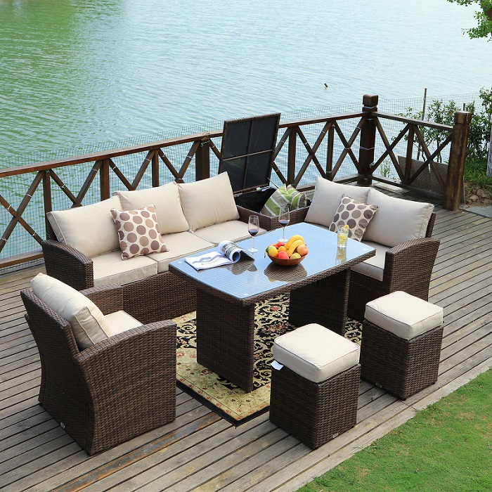 8 Seat Detachable Patio Sofa Set with Side Table
